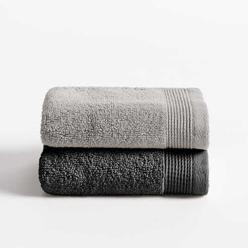 BOHEME | Juego de 2 Toallas Bicolor de Baño Grande Harmony | Gris Claro y Acero | 2 (100x150) | 100% Algodón Zero Twist | 600 g/m² | Suaves, Absorbentes y de Secado Rápido | Lavables a Máquina