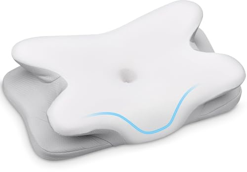 Ehomfory Memory Foam Pillow Neck Pillow, Ultra Pain Relief Side Sleeper Pillow for Neck Support, Ergonomic Cervical Pillow Cozy Sleeping, Bed Pillow for Side Back Stomach Sleeper (White)