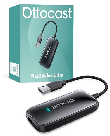 OTTOCAST Play2Video Ultra 2026 Upgrade Adattatore Wireless CarPlay & Android Auto AI Box, Android 12, 4GB+32GB, Bluetooth 5.4, WiFi 5GHz