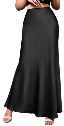 SOLY HUX Jupe longue en satin pour femme - Élégante jupe trapèze - Jupe d'été rétro - Jupe en satin - Jupe de loisirs - Jupe de fête avec queue de poisson