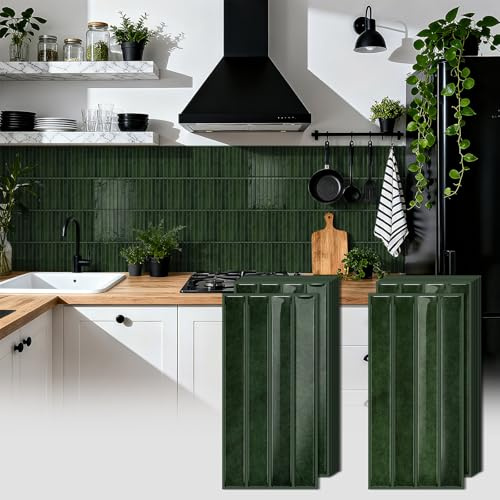 Självhäftande kakel kök, 10 stycken, 3D kakeldekaler plattor självhäftande metro väggplattor kökskakel självhäftande köksvägg badrum, 24,6 × 12 cm (grön)