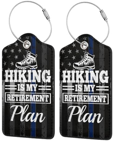 Hiking is My Retirement Plan 2 Leather Luggage Tags for Bags for Men Women