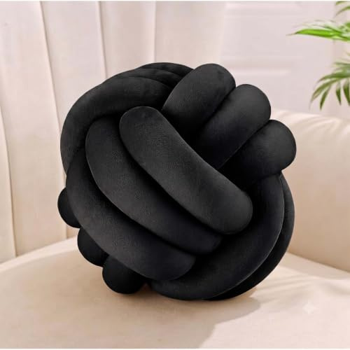 Relaxdays Cojín con Nudos, cojín Anudado para sofá o Cama, Negro