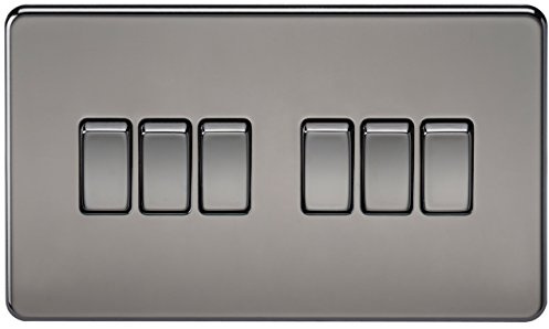 Knightsbridge SF4200BN Screwless 10 A 6-Gang 2 Way Switch, Black Nickel