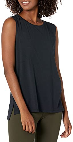 Amazon Essentials Damen Yoga-Tanktop Aus Weicher Baumwolle Mit Lockerer Passform (In Übergröße Erhältlich), Schwarz, XL