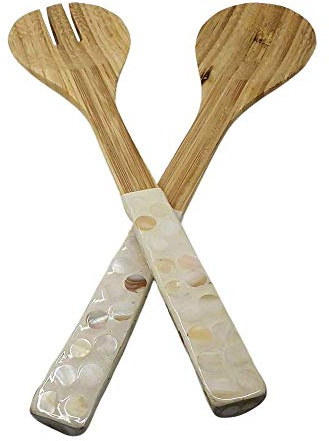 Vie Gourmet Bamboo Salad Servers, White