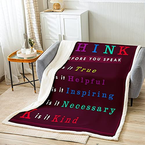 Classroom Sign Think Before You Speak - Coperta da letto 76,2 x 101,6 cm, motivazionali ispiratori educativi, per insegnanti, scuola, bambini, decorazioni per apprendimento elementare, colore: nero