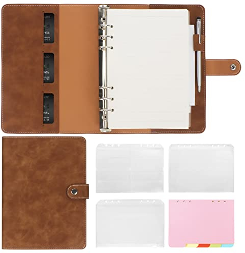 Skycase A5 Binder Notizbuch Ordner Portfolio,6 Löcher Loseblatt Binder PU Leder,Ringbuchordner Ringbinder Planer,Ringbuch DIN A5 Tagebuch Ringbuchhülle mit Füllpapier/Bindertaschen/Papierblatt,Braun