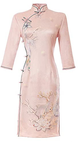 CBROOT Chinesisches Cheongsam-Kleid Für Frauen - Moderne Mode Mittellange Lange Ärmel Täglich Schlank Cheongsam Herbst Winter Chinesischer Traditioneller Junger Stil Qipao Kleid Frauen Kleidung,