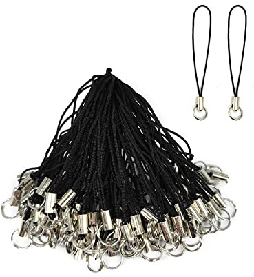BlingKingdom 100pcs Cell Phone Split Ring Strap Detachable Ring Strap Phone Charm Cords DIY Lanyard Decorations for Hanging Charms USB Drive Keychain - Black