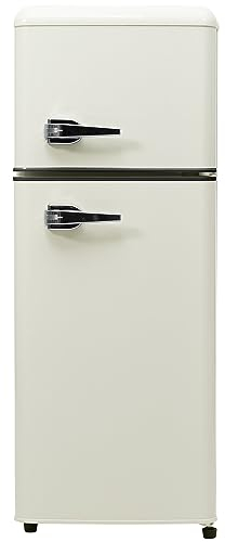 Réfrigérateur rétro,Combinaison réfrigérateur-congélateur,Blanc antique,105.5cm(H) x41cm(L),Design rétro,Mini réfrigérateur,avec 92 Litres de capacité totale,181 kWh/an,-27°C ~13°C,Lumière LED