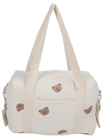 Borsa per passeggino, multifunzione, universale, per passeggino, con ricamo, riutilizzabile, borsa per pannolini (borsa a forma di orso)