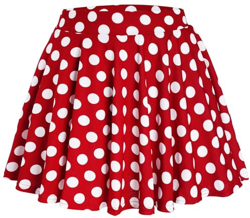 Gonna da donna basic rossa con pois bianchi ragazza estate retrò elastico informale Mini skater gonna, Rosso con pois bianchi, XL
