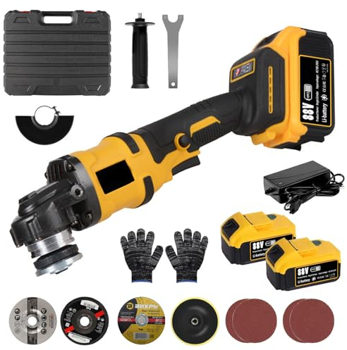 Akku Winkelschleifer Professional, 21V Winkelschleifer Elektrisch Set mit 2 * 5Ah Akkus, Scheiben-Ø125mm, 30,000RPM,1500W Bürstenlosen Motor, 3-Geschwindigkeiten, für Trenn, Schleif & Polieren