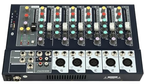 Professionell mixer, 7-kanals stereoljud, mixerkonsol och live-mixerpanel, professionell med USB, Bluetooth, DJ Audio Sound Mixer-konsol för karaoke, sång, hemma-KTV, inspelningsstudior och