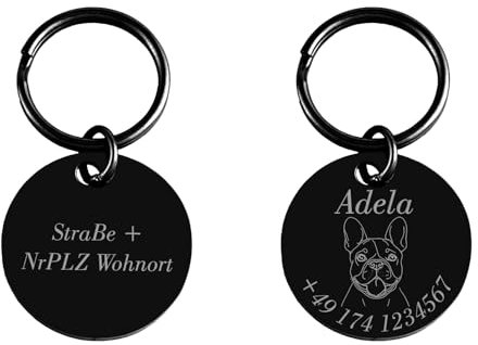HEIMWOHL Hundemarke mit Gravur Personalisierte Fotogravur Hunde Zubehör Dog Tag Halsband Hund Personalisiert - Tiermarke für Hunde & Katzen Rund 25mm (Schwarz)