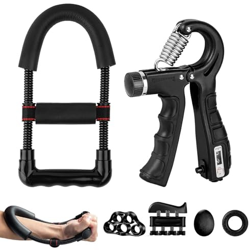 Handtränare fingertränare, underarmstränare, greppstyrketränare 6-pack, justerbar grepptränare, fingerträningsutrustning, handledstränare, fingersträckare och stressreducerande greppkula