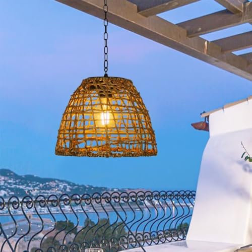 GUANSHAN 1 Packung Seegras Weben Solarlampe Solarstrom Hängelampe Solar Garten Pendelleuchte Außen Solar Hängelampe Außen Hängeleuchte für Balkon, Garten