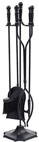 Ensemble d'outils de cheminée 5 pièces en fer forgé pour intérieur – Accessoires de support de tisonnier pour poêles domestiques, support de cheminée extérieur et intérieur