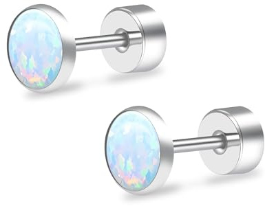 ZDE Titanium Flatback Earrings for Women Opal Blue Pacific Stud Earrings Flat Back Women Hypoallergenic Cartilage Flatback Earring Tragus Helix Conch 3mm-5mm