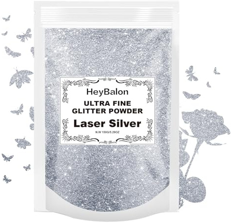HeyBalon Premium Glitter Shaker, 150g/5.29oz Pink Extra Fine Glitter, Metallic Powder for for Resin & Epoxy Crafts | Craft Supplies for Tumblers, Festival, Hair, Face, Body, 0.2MM (Silver)