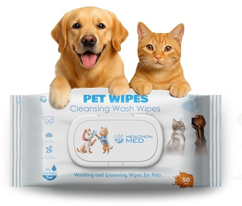 HEALTHON MED Lingettes nettoyantes pour animaux de compagnie (lot de 2, 100 pièces)
