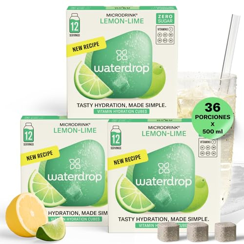 waterdrop® LIMONE LIME - 36 cubetti waterdrop per acqua dal gusto frizzante di Lime e Lemon Soda - insaporitore acqua senza zucchero - alternativa a acqua aromatizzata, sciroppi, cubetti per bevande