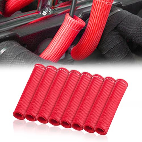 LEONTOOL 8 PCS Spark Plug Wire Heat Shield Sleeve, 2500° Spark Plug Boot Protector Wire Covers Wrap, 6 Inches Spark Plug Wire Boots Thermal Protection for LS1 / LS2 SBC BBC 350 454 Car Truck, Red