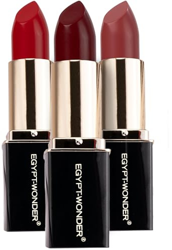 EGYPT-WONDER® Day+Night Lipstick Set – 3x Lippenstift in Cherry, Mulberry & Champagne – Vegan, pflegend & farbintensiv – Ohne Mikroplastik – Cremige Textur – Made in Germany
