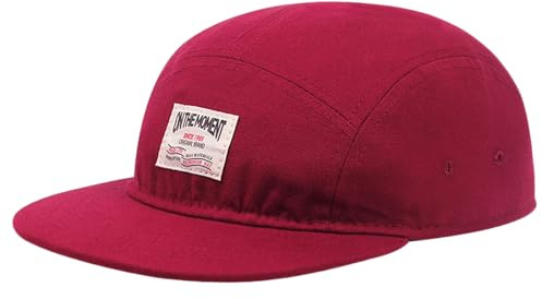 Gorra de béisbol de 5 paneles con visera plana clásica, sombrero de algodón con ala corta y plana, Rojo, Medium