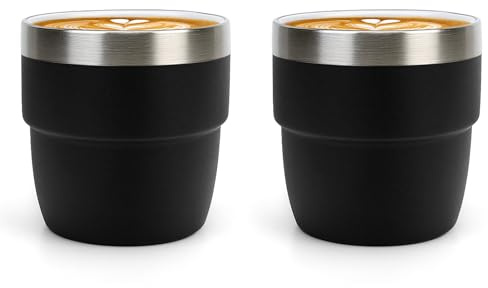 Zenbo 4 oz Espresso/Coffee Cups, Ceramic-Lined Double Wall Vacuum Insulated 18/8 Stainless Steel, Stackable & Dishwasher Safe, Space-Saving, Compatible with Most Espresso & Coffee Makers, 2 Pack