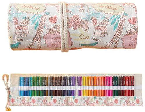 COYUN 1 pcs Estuche enrollable de lona, Lapices colores con estuche, Bolsa de lápiz de Lienzo, 72 Agujeros Bolsa para lápices