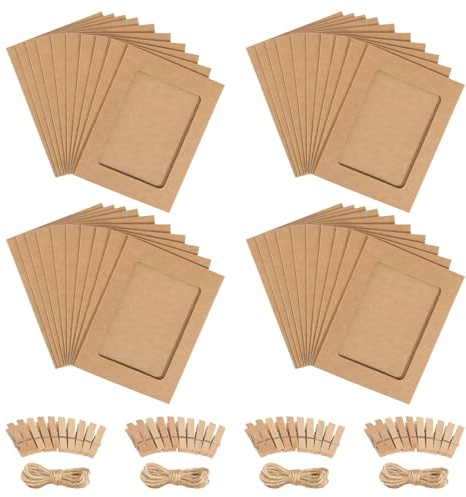 Fotogirande 40 pezzi ghirlanda di carta fotografica 10 x 15 cornice portafoto con 40 mollette di legno 4 corda di canapa da 6 pollici per foto da appendere per compleanno matrimonio festa parete fai