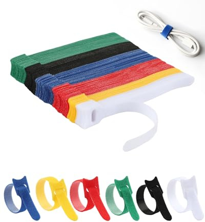 Acual 100 Pcs Reusable Cable Ties Black, Colorful Adjustable Reusable Cable Straps with Hook and Loop Ties for PC, TV, Desktop Cable Management, Organising HDMI, USB, Electronics, Headphones