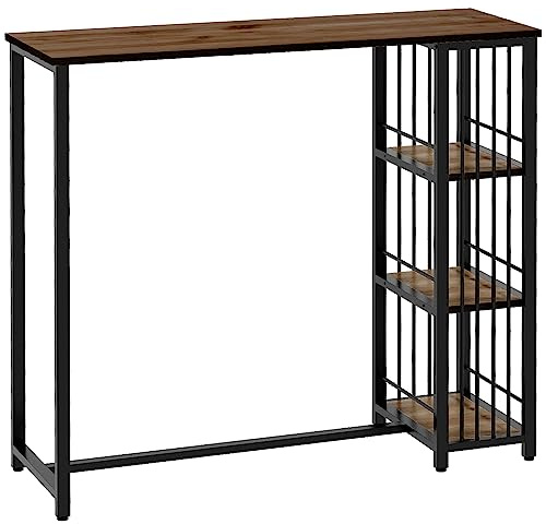 HOMCOM Mesa Alta Cocina con 3 Estantes, Mesa Alta Bar Rectangular para 2 Personas, Patas de Acero, para Salón, Comedor, 120x40x105 cm, Marrón y Negro