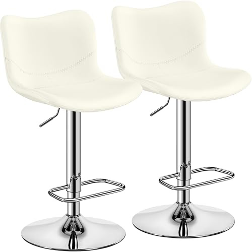 Yaheetech Set di 2 Sgabelli da Bar Moderni Design Alti con Schienale in Simipelle Sedie da Cucina Altezza Regolabile Poggiapiedi Girevole Sala da Pranzo Bianco