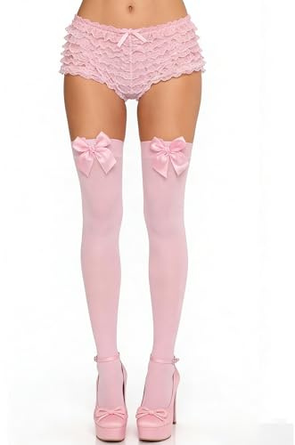 Avidlove Pink Thigh High Socks with Satin Bow Women Opaque Thigh High Socks over Knee for Daily Wear Pink