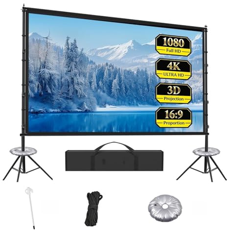 Schermo for Proiettore da 100/150 Pollici con 2 Treppiedi, Schermi di Proiezione Cinematografico Portatile for Esterni, 16:9 4K Full HD 160° Grandangolare(100in)