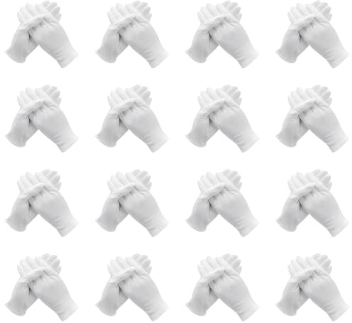 16 Pares Guantes Blancos Algodon Reutilizable Suave Y Cómodo Guantes Blancos Para Inspección De Joyas, Hidratación Y Reparación Para Manos Secas