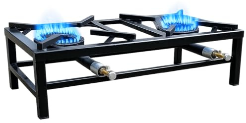 Housetronics Cast Iron Steel Gas Burner Stove – Heavy Duty Powerful Heat, Uses LPG, butane and Propane, Black Cooker for Catering, Camping, Outdoor Parties, Weddings & Outdoor Party (Double Burner)
