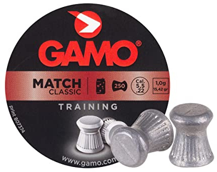 Gamo Match Pellets, .22 Cal, 15.43 Grains, Flat Nose, 250ct