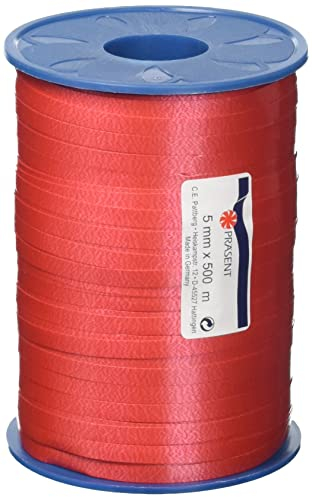 Präsent C.E. PATTBERG Geschenkband rot, 500 Meter Ringelband 5 mm zum Basteln, Dekorieren & Verpacken von Geschenken zu jedem Anlass