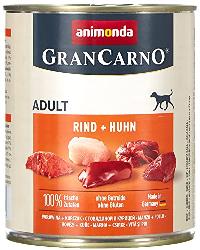 animonda GranCarno Hunde Nassfutter mit Rind + Huhn (6 x 800 g), getreidefreies Hundenassfutter ohne Zucker, für ausgewachsene Hunde, mit frischen fleischigen Zutaten
