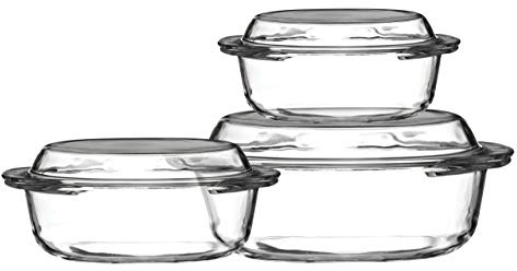 Premier Housewares 0104113 Set de 3 Cocottes Verre Trempé avec des Couvercles 0,7/1/1,5 L