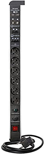 Kopp Tischsteckdose 6-Fach mit Schalter mit USB, TV, RJ, Üss, schwarz/Silber, 228205016