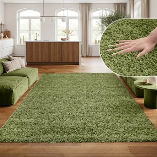 SIMPEX Alfombra de Pelo Largo, Unicolor - Monocromo, Alfombra Verde, 300 x 400 cm, Estilo Moderno, Sala de Estar