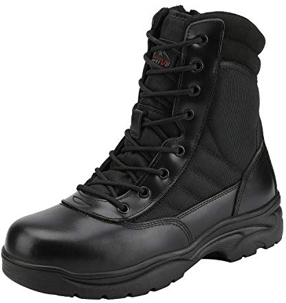 NORTIV 8 Stivali da Lavoro Tattici Militari da Uomo Stivali da Combattimento da Moto in Pelle con Cerniera Laterale,Size 47,Nero,Trooper