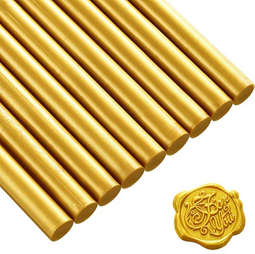11mm 15 Stücke Klebe Pistole Siegellack Wachs Sticks für Retro Vintage Wachs Siegel Stempel und Brief, Ideal für Hochzeit Einladungen, Karten Umschläge, Schneckenpost, Geschenk Verpackung (Gold)