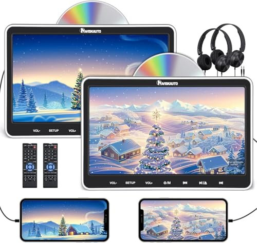 NAVISKAUTO 10,1 Lecteur DVD Voiture avec HDMI Input,Double Ecran d’Appui têteEquipé 2 Casques,Supporte 128GB USB SD,MPEG、MPG(2 Lecteurs DVD)