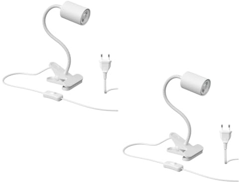 ledscom.de 2x klämlampa WAIKA med svanhals och strömbrytare vit matt, inkl. GU10 LED-lampa (varmvit, 5,4 W, 510lm, 50°)
